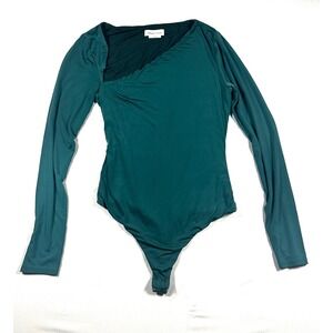 Lovers + Friends Teal Green Asymmetrical Cutout Long Sleeve Bodysuit Small